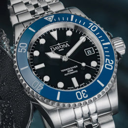 Davosa Watch  Ternos Diver Black and Blue Dial Bezel Penta Link