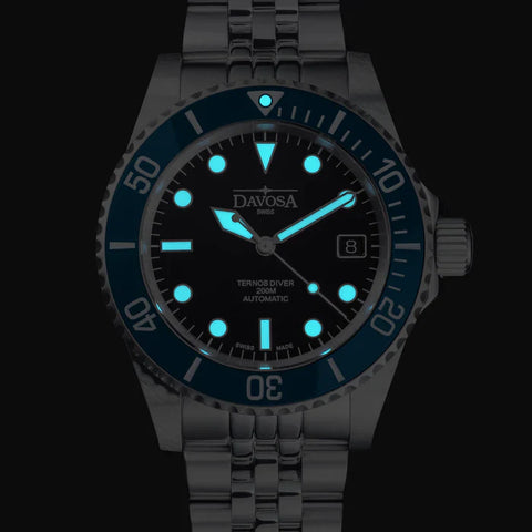 Davosa Watch  Ternos Diver Black and Blue Dial Bezel Penta Link