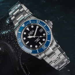 Davosa Watch  Ternos Diver Black and Blue Bezel Tri Link