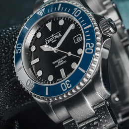 Davosa Watch  Ternos Diver Black and Blue Bezel Tri Link