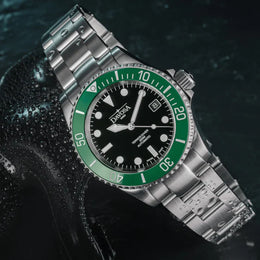 Davosa Watch  Ternos Diver Black and Green Dial Bezel Tri Link