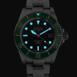 Davosa Watch  Ternos Diver Black and Green Dial Bezel Tri Link