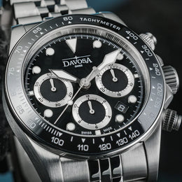 Davosa Ternos Professional Chronograph Black Dial Penta Link Watch