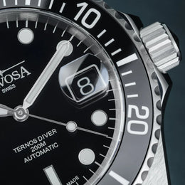 Davosa Ternos Diver with Loupe Tri Link Black Dial Watch
