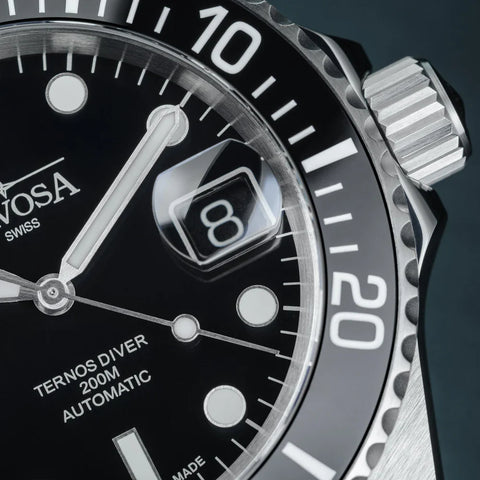 Davosa Ternos Diver with Loupe Tri Link Black Dial Watch