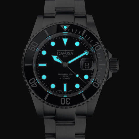 Davosa Ternos Diver with Loupe Tri Link Black Dial Watch