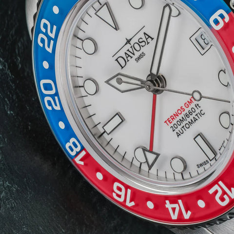 Davosa Ternos GMT Lucent Blue Red Grey Rubber Watch