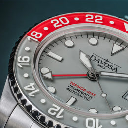 Davosa Ternos GMT Lucent Grey Red Penta Link Strap Watch