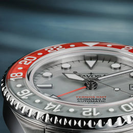 Davosa Ternos GMT Lucent Grey Red Black Rubber Watch