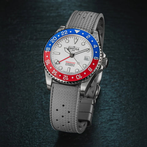 Davosa Ternos GMT Lucent Blue Red Grey Rubber Watch