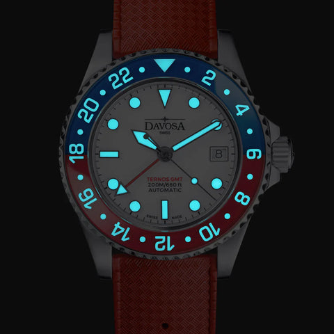 Davosa Ternos GMT Lucent Blue Red Red Rubber Watch