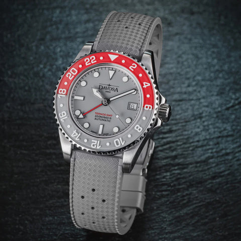 Davosa Ternos GMT Lucent Grey Red Grey Rubber Watch