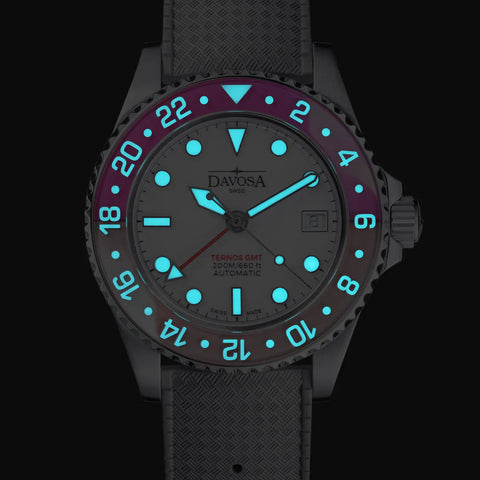 Davosa Ternos GMT Lucent Grey Red Grey Rubber Watch