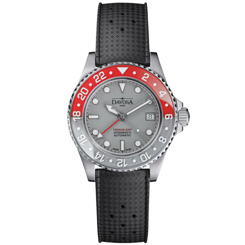Davosa Ternos GMT Lucent Grey Red Black Rubber Watch