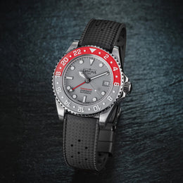 Davosa Ternos GMT Lucent Grey Red Black Rubber Watch