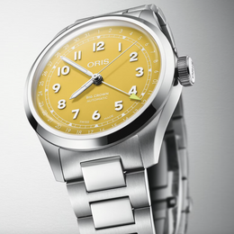 Oris Big Crown Pointer Date Yellow Watch with steel bracelet, steel case
