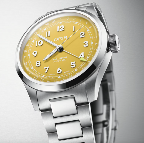 Oris Big Crown Pointer Date Yellow Watch with steel bracelet, steel case