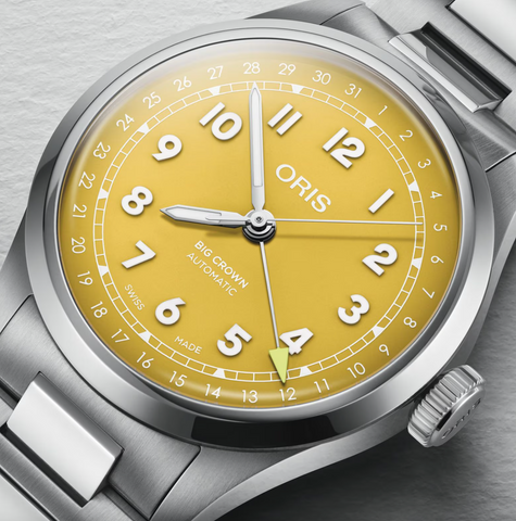 Oris Big Crown Pointer Date Yellow Watch with steel bracelet, steel case