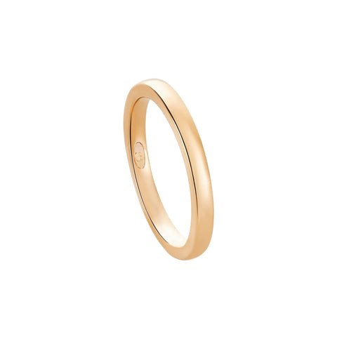 A classic yellow gold wedding band ring with a smooth, polished finish, standing upright on a clean white background with a soft shadow.
