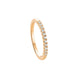 A rose gold eternity ring featuring a row of round-cut clear gemstones set in a polished band, shown on a clean white background with a soft shadow.
