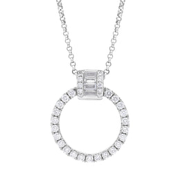 18ct White Gold 0.12 Diamond 0.35 Diamond Circle Bag Barrell Top Pendant & Chain
