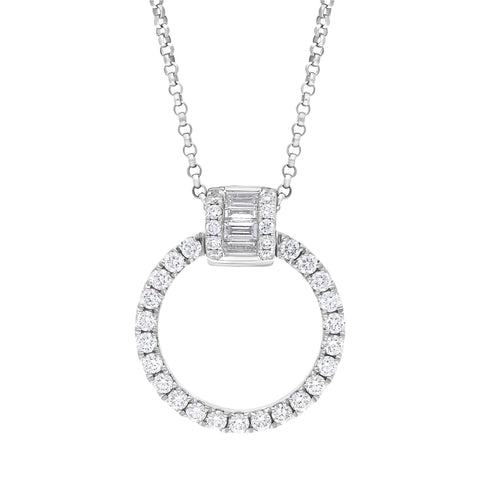 18ct White Gold 0.12 Diamond 0.35 Diamond Circle Bag Barrell Top Pendant & Chain