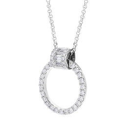 18ct White Gold 0.12 Diamond 0.35 Diamond Circle Bag Barrell Top Pendant & Chain