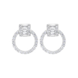 18ct White Gold 0.23 Diamond 0.39 Diamond Circle Bag Barrell Top Earrings