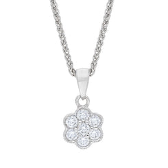 18ct White Gold 0.24ct Diamond Millgrain Cluster Pendant and Chain