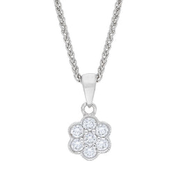18ct White Gold 0.24ct Diamond Millgrain Cluster Pendant and Chain