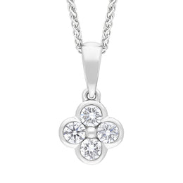 18ct White Gold .25 4 Stone Cluster Diamond Pendant & Chain