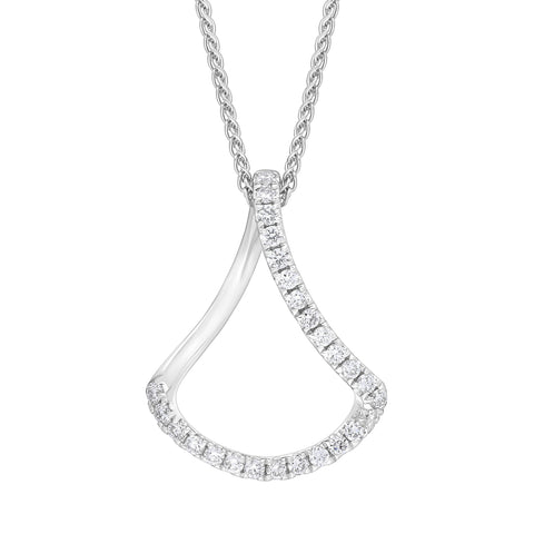 18ct White Gold 0.28 Diamond Open Bell Shape Pendant & Chain