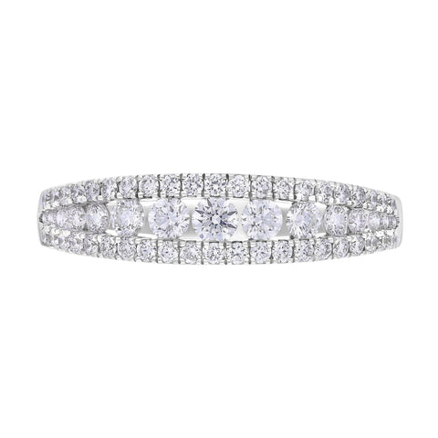18ct White Gold 0.77 Diamond 3 Row Grad Claw Set Eternity Ring