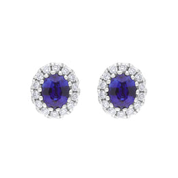 18ct White Gold .80 Sapphire .16 Diamond Cluster Earrings