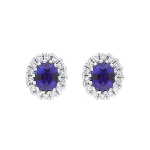 18ct White Gold .80 Sapphire .16 Diamond Cluster Earrings