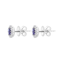 18ct White Gold .80 Sapphire .16 Diamond Cluster Earrings