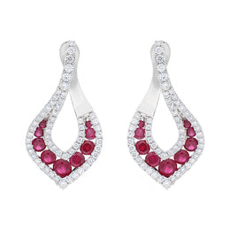 18ct White Gold 2.75ct Ruby and 0.41ct Diamond Open Twist Earrings