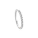 A slim silver band ring featuring a row of small clear gemstones along the front, photographed on a clean white background with a soft shadow.