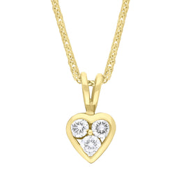18ct Yellow Gold 0.21 Diamond 3 Stone Heart Pendant & Chain