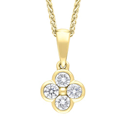 18ct Yellow 0.25 4 Stone Diamond Cluster Pendant & Chain