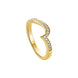 Gold heart-shaped ring with embedded diamonds on a white background