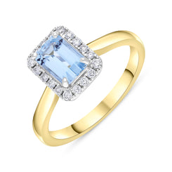 18ct Yellow Gold 0.86 Auquamarine 0.18 Diamond 18x1 Ecut Claw Centre Cluster Ring