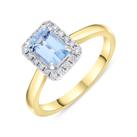 18ct Yellow Gold 0.86 Auquamarine 0.18 Diamond 18x1 Ecut Claw Centre Cluster Ring