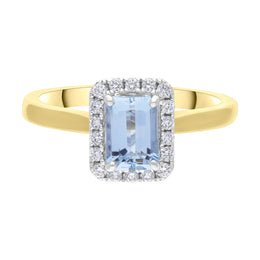 18ct Yellow Gold 0.86 Auquamarine 0.18 Diamond 18x1 Ecut Claw Centre Cluster Ring