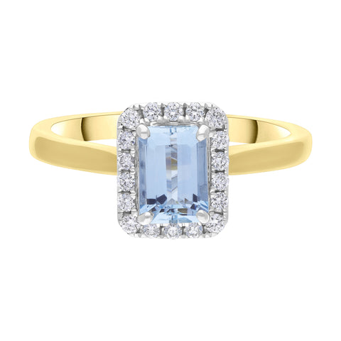 18ct Yellow Gold 0.86 Auquamarine 0.18 Diamond 18x1 Ecut Claw Centre Cluster Ring