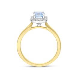 18ct Yellow Gold 0.86 Auquamarine 0.18 Diamond 18x1 Ecut Claw Centre Cluster Ring