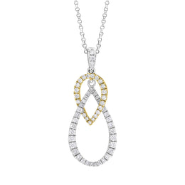 18ct Yellow and White Gold 0.45 Diamond 2 Drop Shape Pendant & Chain