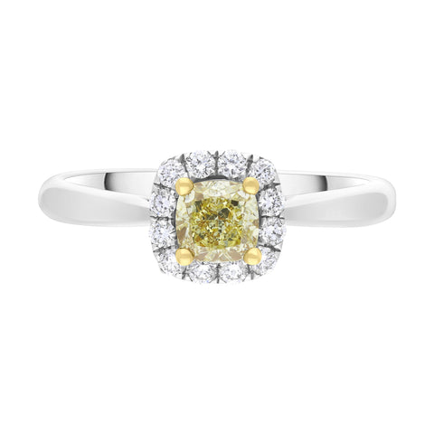 18ct White Gold .51ct Yellow Diamond .17 Cush Micro 18ct Yellow Gold Claw Cluster Ring