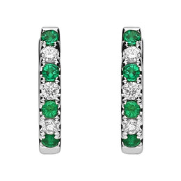 18ct White Gold Emerald and Diamond Huggie Hoop Earrings E01124E