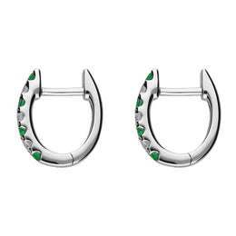 18ct White Gold Emerald and Diamond Huggie Hoop Earrings E01124E